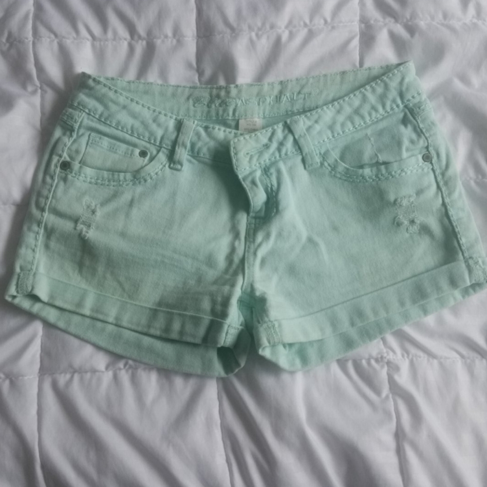 Mint green jean shorts